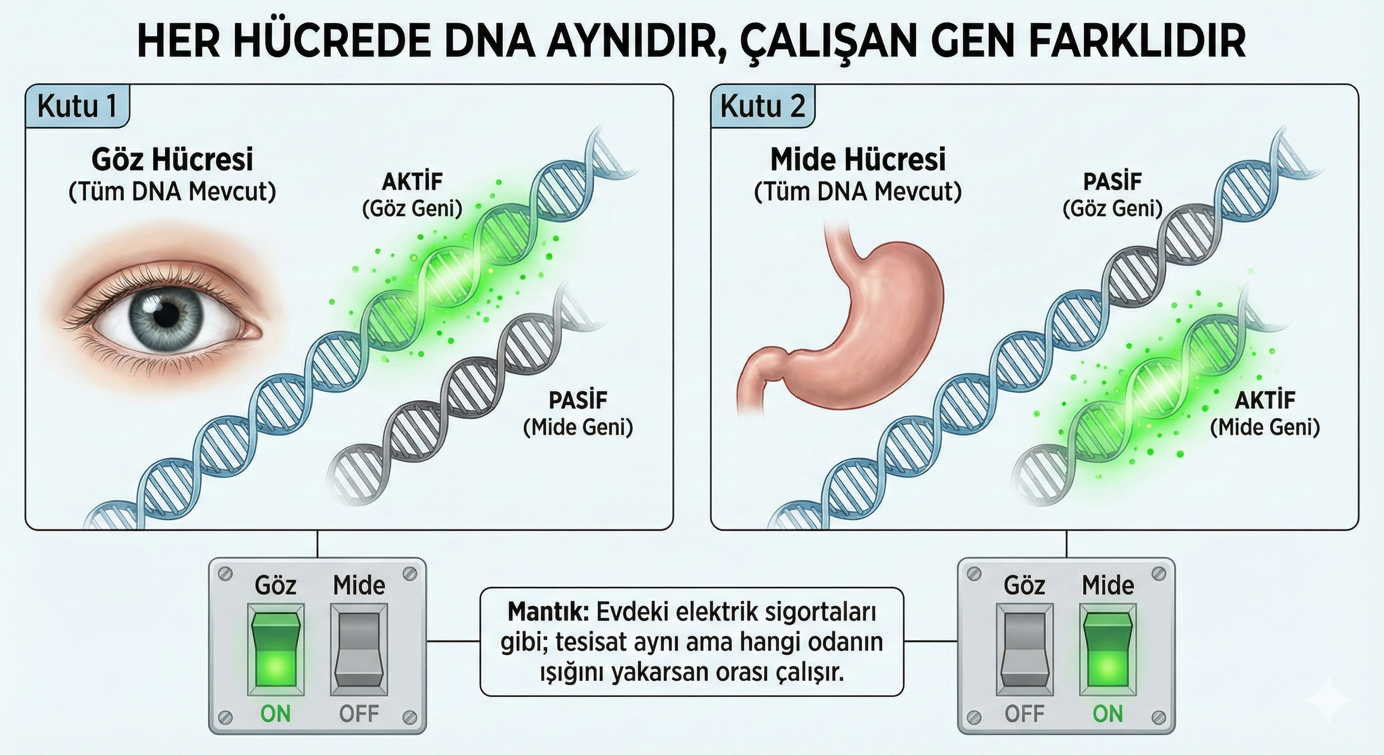 Farklı hücrelerde aktif pasif genler